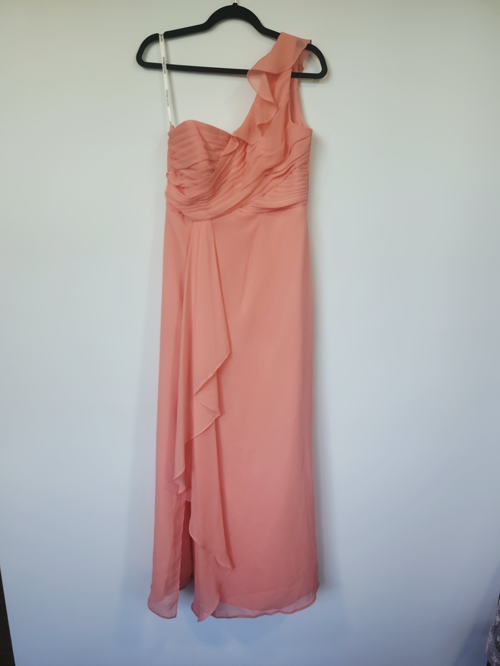 David's Bridal One-Shoulder Coral Pink Evening Dress Size 10 - Picture 3 of 9